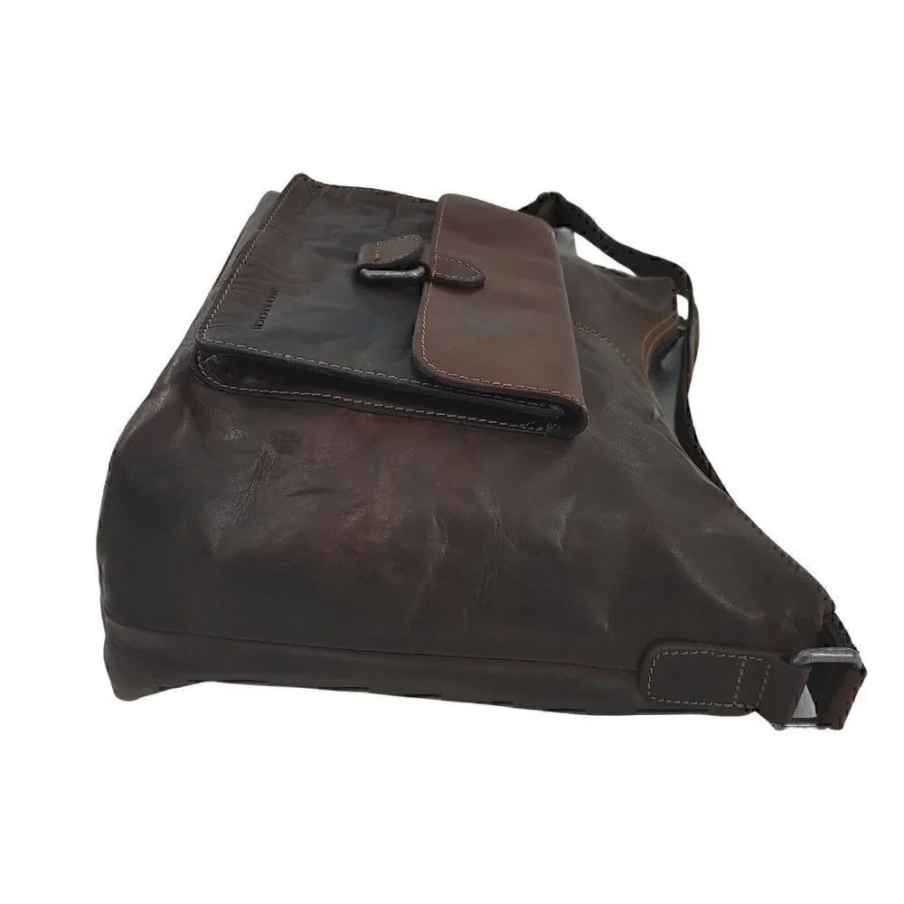 JACK GEORGES Voyager Hand-Stain Re-Tanned Buffalo Leather Flap Pocket Hobo Bag